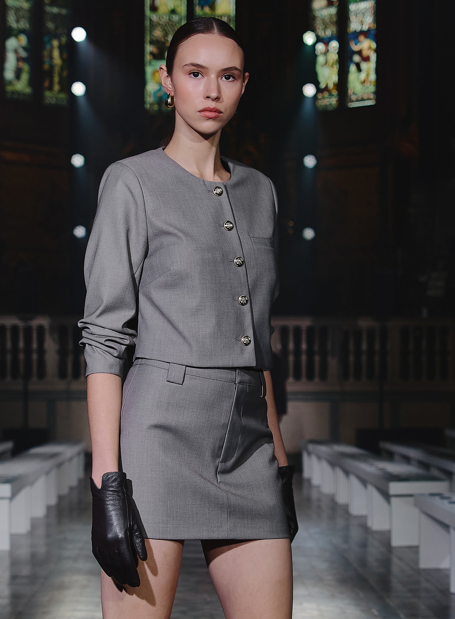 Beige Tailored Mini Skirt